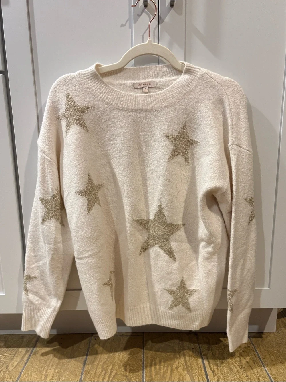 Skies Are Blue Cream Crewneck Sweater with Gold Stars